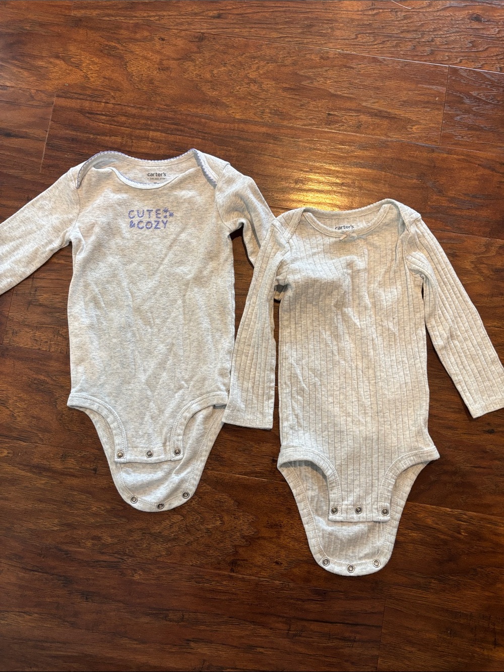 Carter's Light Gray Long-Sleeve One-Piece Bodysuits - 2 Pack